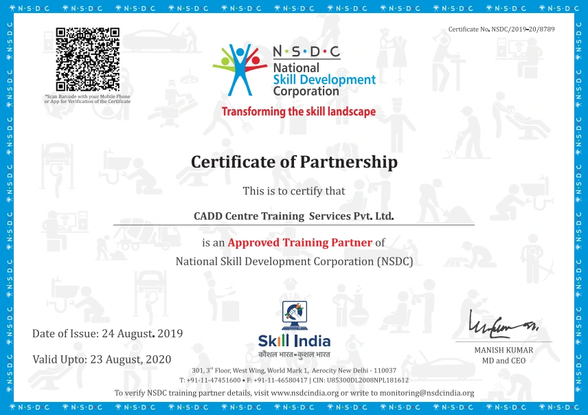 NSDC - 2019-20 - Certificate CADD Centre Training  Services Pvt. Ltd.