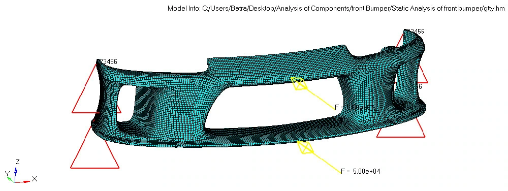 Automotive front bumper — mesh and loading setup